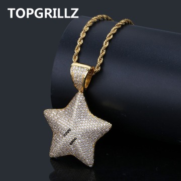 TOPGRILLZ Gold Silver Color Cartoon Star Pendant Necklace Charms For Men Iced Out Bling Cubic Zircon Hip Hop Jewelry Gifts
