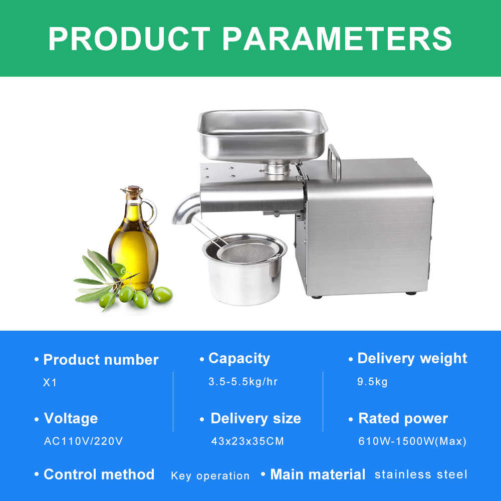 Automatic Oil Presser Machine Household Stainless Steel Cold Press Oil Machine Flaxseed Olive Oil Extractor