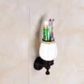 Cup & Tumbler Holders Antique Brass Toothbrush Holder Wall Mount Single Ceramics Cup Holder Bathroom Accessories 9196K