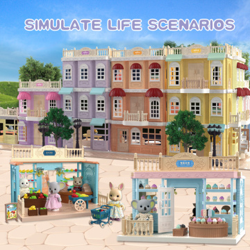 DIY Handmade Dollhouse Simulation House Toy Miniature Dollhouse Doll Villa Koala Town Bathroom Kitchen Bedroom Toys For Children