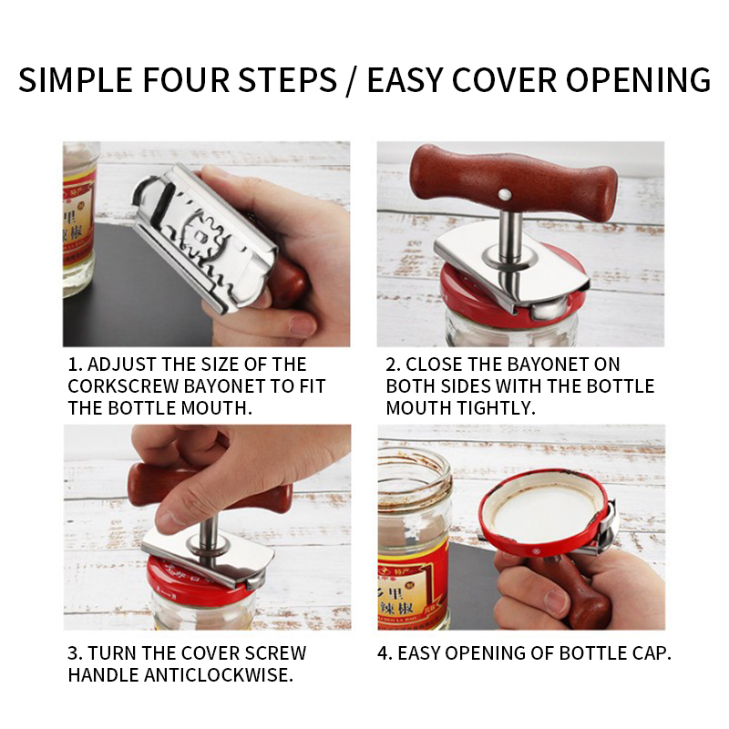 Manual Can Jar Opener Stainless Steel Easy Opener Adjustable 1-4 Inches Cap Lid Openers Tool Home Kitchen Gadgets 1pc Hot Sale