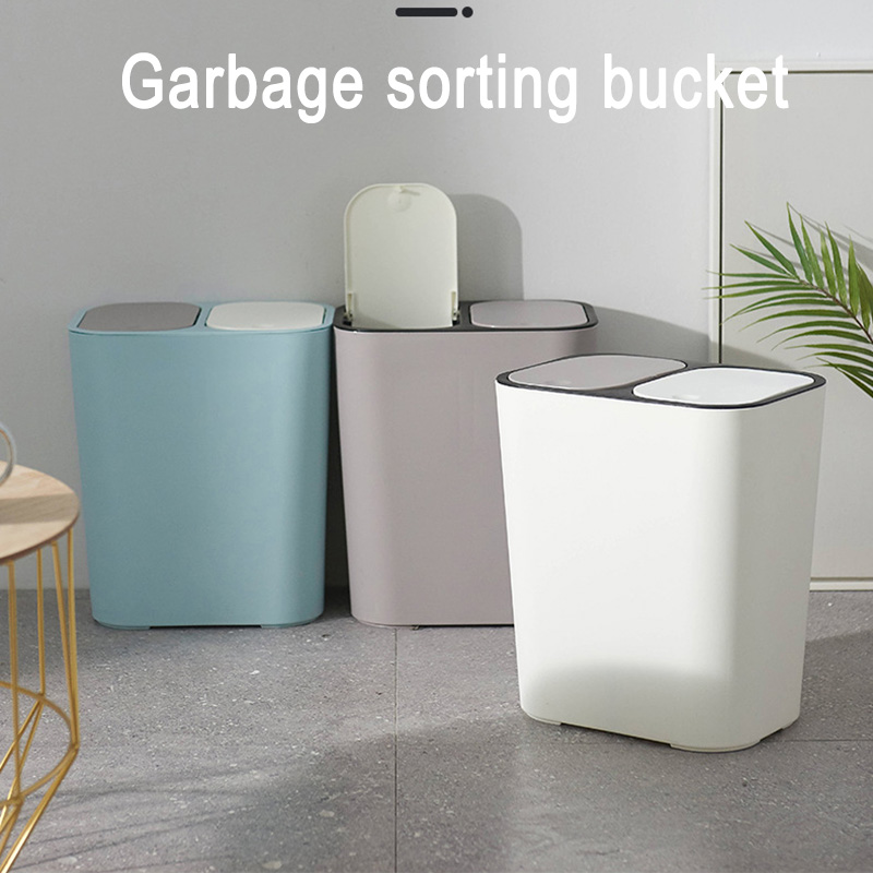 Trash Can Rectangle Plastic Push-Button Dual Compartment 12liter Recycling Waste Bin Garbage Can Classified Dustbin