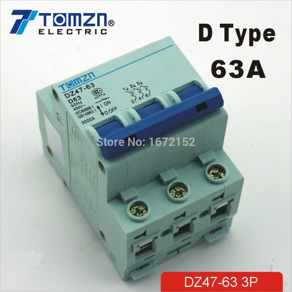 3P 63A D type 240V/415V Circuit breaker MCB 3 POLES