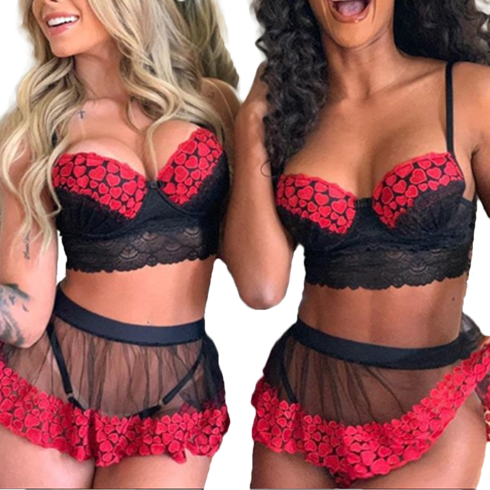 3pcs Women Ladies Porno Sexy Lingerie Lace Babydoll Thong Nightwear Sleepwear Dress Set Sexy Teddies Bodysuits American Clothing