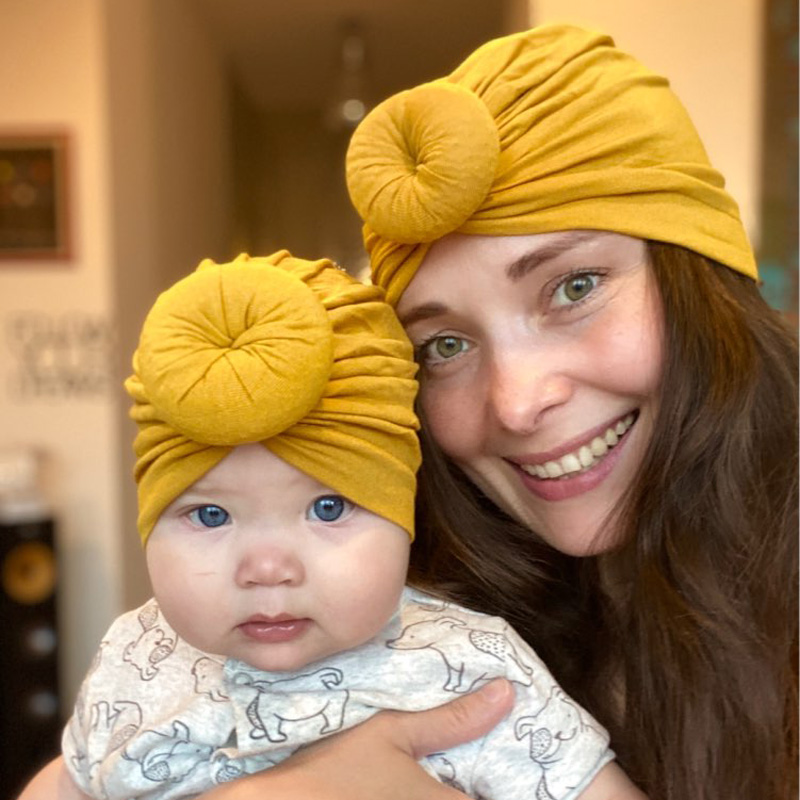 Mother Baby Hat Soft Cotton Turban Hat Baby Beanie Big Elastic Toddler Bonnet Infant Boy Girl Cap 18 Colors 1PC