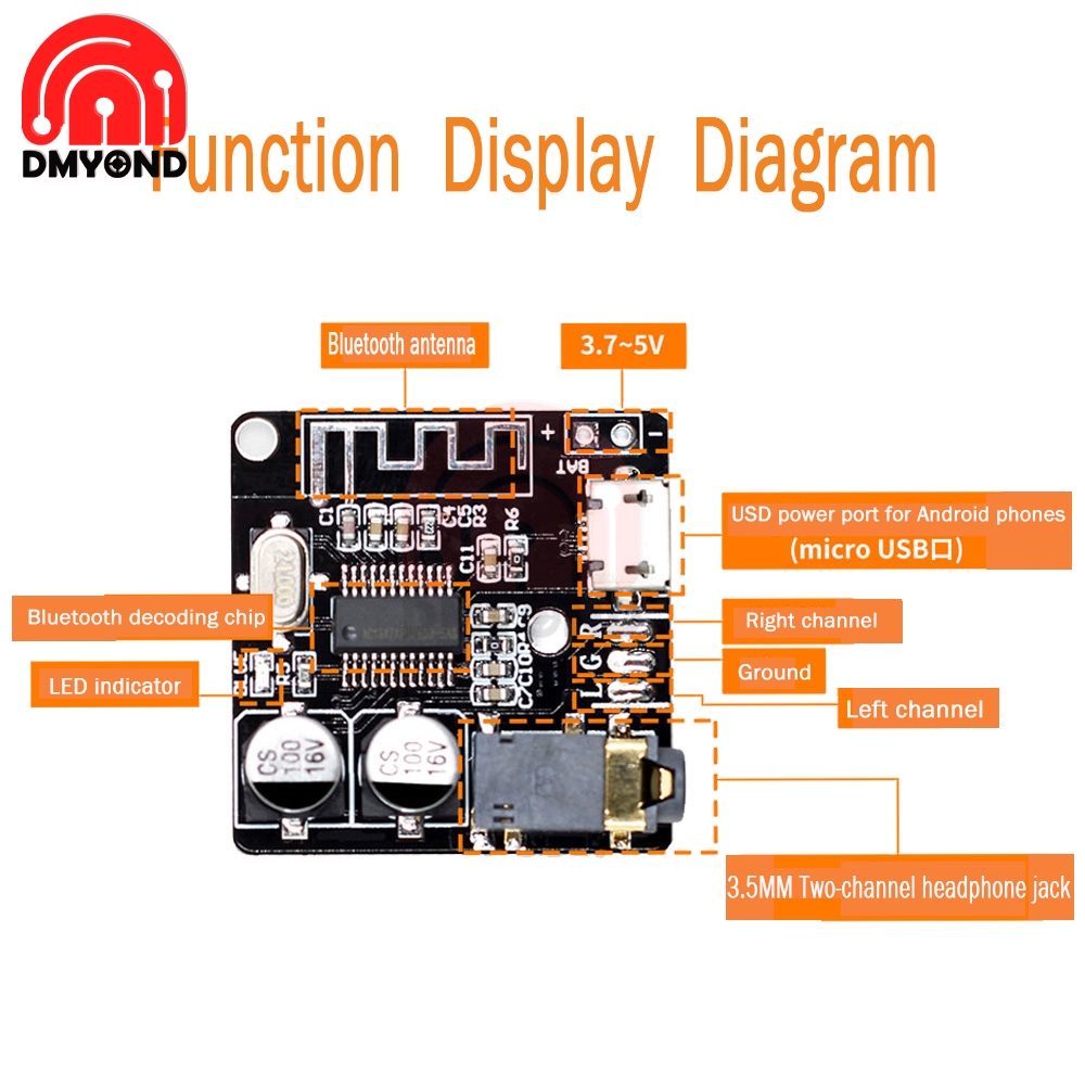 VHM-314 3.3V 5V Bluetooth Decode Board MP3 Lossless Car Speaker Amplifier Retrofit Bluetooth 5.0 Circuit Stereo Receiver Module