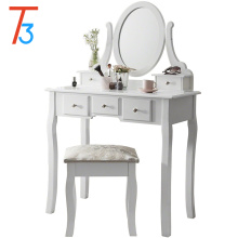 White Wooden Mirror Makeup Desk With Drawer