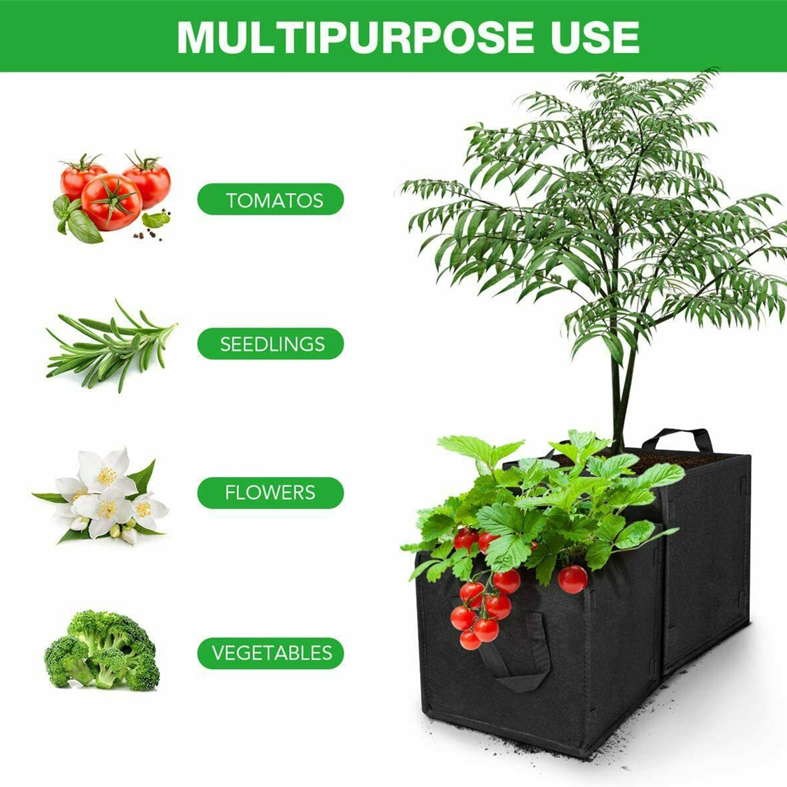 1PCS Breathable Grow Bag Plants Fabric Pots with Strap Handles Square Planting Container Grow Bags Plants Nursery Pot Gallon