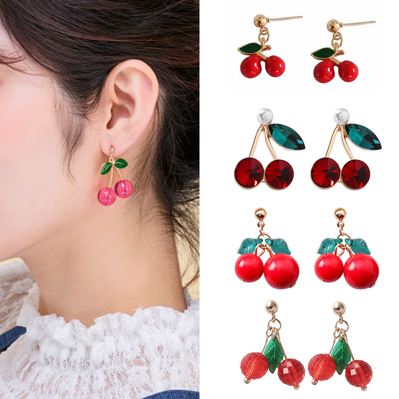 Cute Red Cherry Drop Earrings for Women Sweet Fruit Fresh Cherry Pendant Earrings Female Student Ear Jewelry Couple Gifts