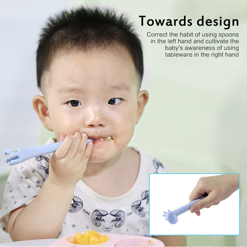 Four-Color Baby Food Supplement Cartoon Silicone Giraffe Fork Spoon Baby Care Baby Spoon Baby Training Spoon Feeding Spoon