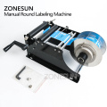 ZONESUN Manual Round Bottle Labeling Machine Beer Cans Wine Adhesive Sticker Labeler Label Dispenser Machine Packing Machine