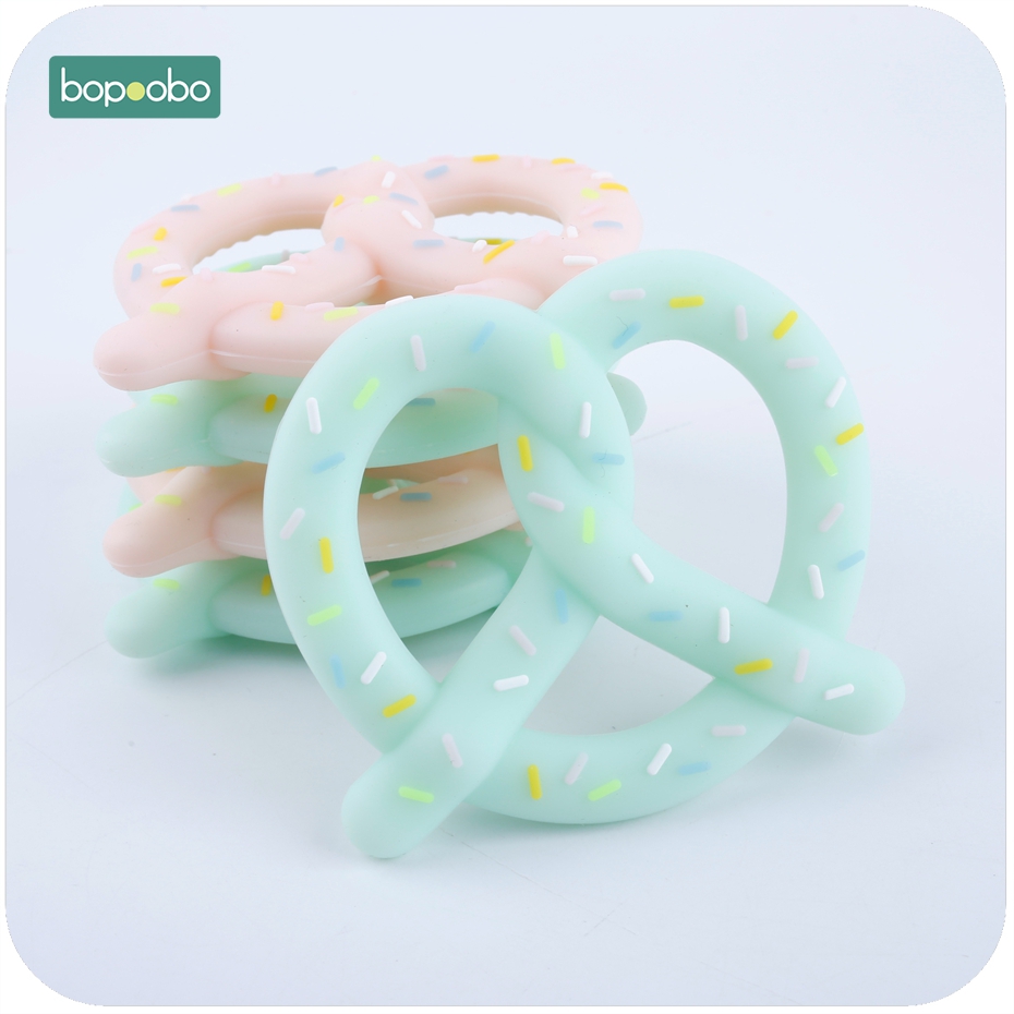 Bopoobo 1pc Lovely Silicone Pretzel Teether DIY Bread Stick Teething Pendant Nursing Necklace Pendant BPA Free Baby Teether