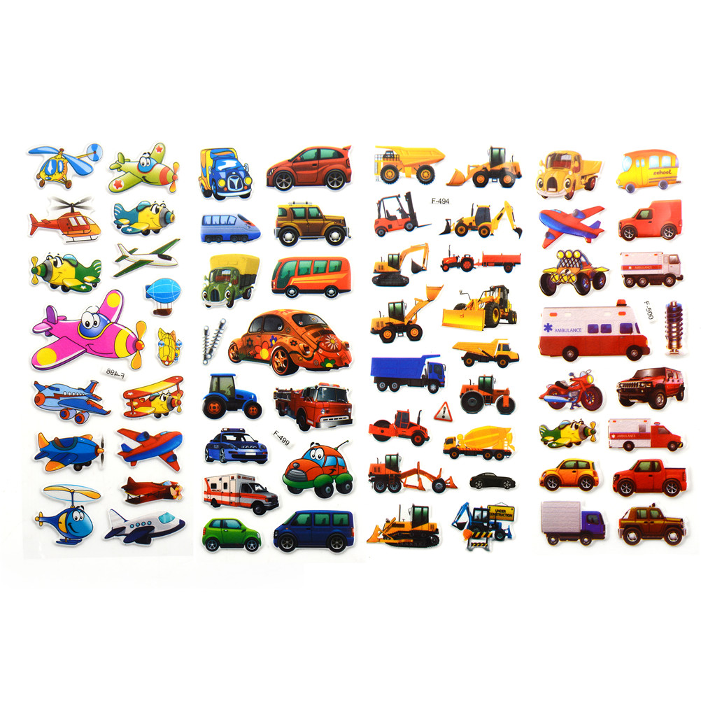 5pcs 3D Cartoon Transport Cars Stickers Kids Classic Toys Bubble Sticker School Reward Gift Decoration Stationery Stickers