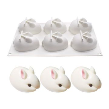 6-Cavity DIY 3D Easter Rabbit Little Bunny Shape Silicone Cake Mold Chocolate Truffle Mousse Mould Dessert Maker Decorating