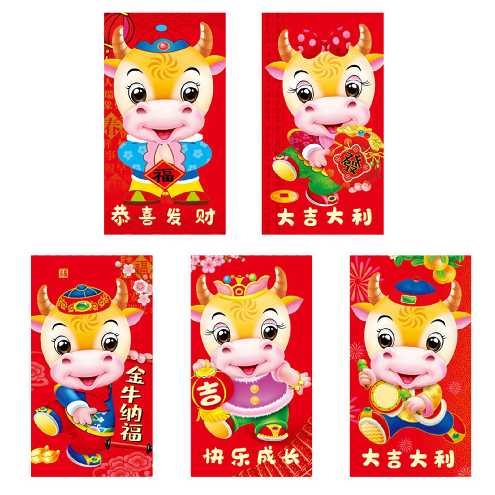 5/6pcs 2021 OX Lucky Chinese Red Envelopes Lucky Pockets Red Packet For Chinese New Year Spring Birthday Marry Party Gift Box