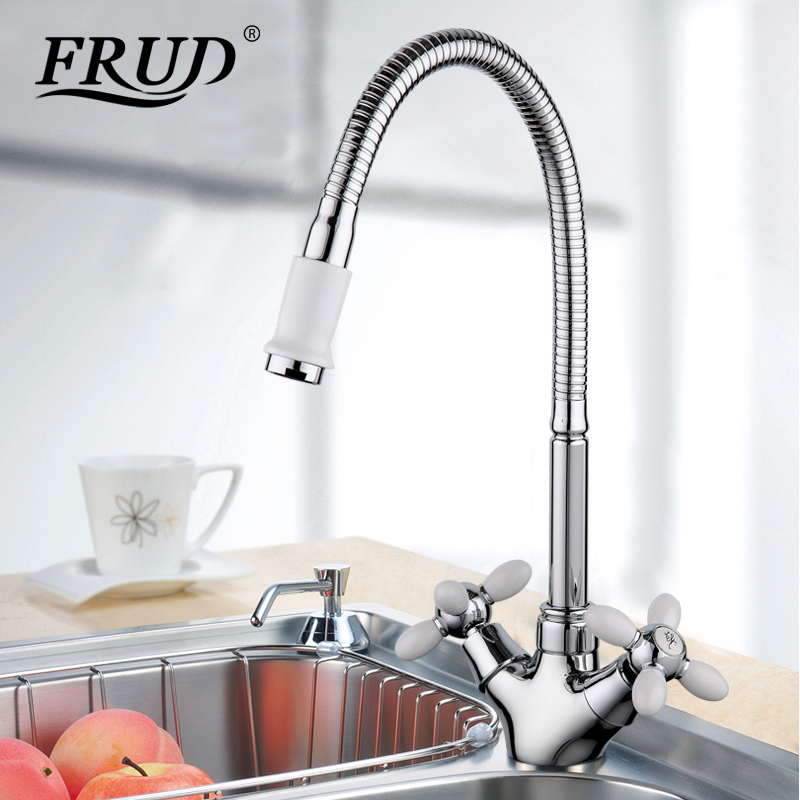 Frud Solid Kitchen Mixer Cold and Hot flexible Kitchen Tap Single lever Hole Water Tap Kitchen Faucet Torneira Cozinha R43127-9
