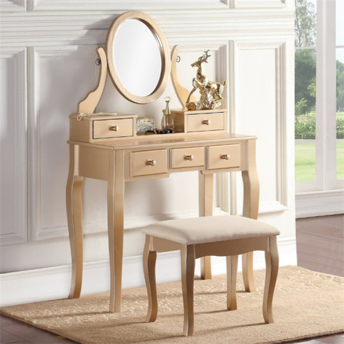 Supply Gold Wood Makeup Vanity Table and Stool Set with High Quality