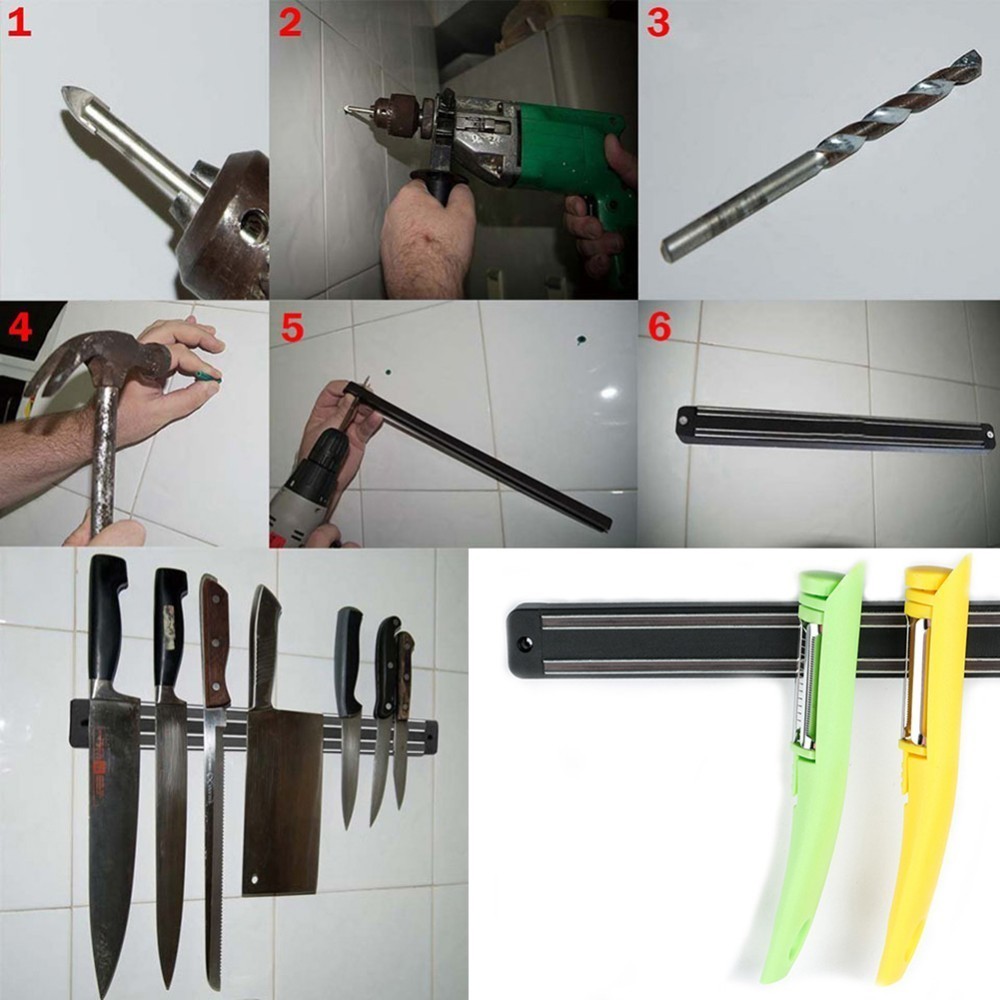 High Quality 20/33/38/48cm Magnetic Knife Holder Wall Mount Black ABS Placstic Block Magnet Knife Holder For Metal Knife