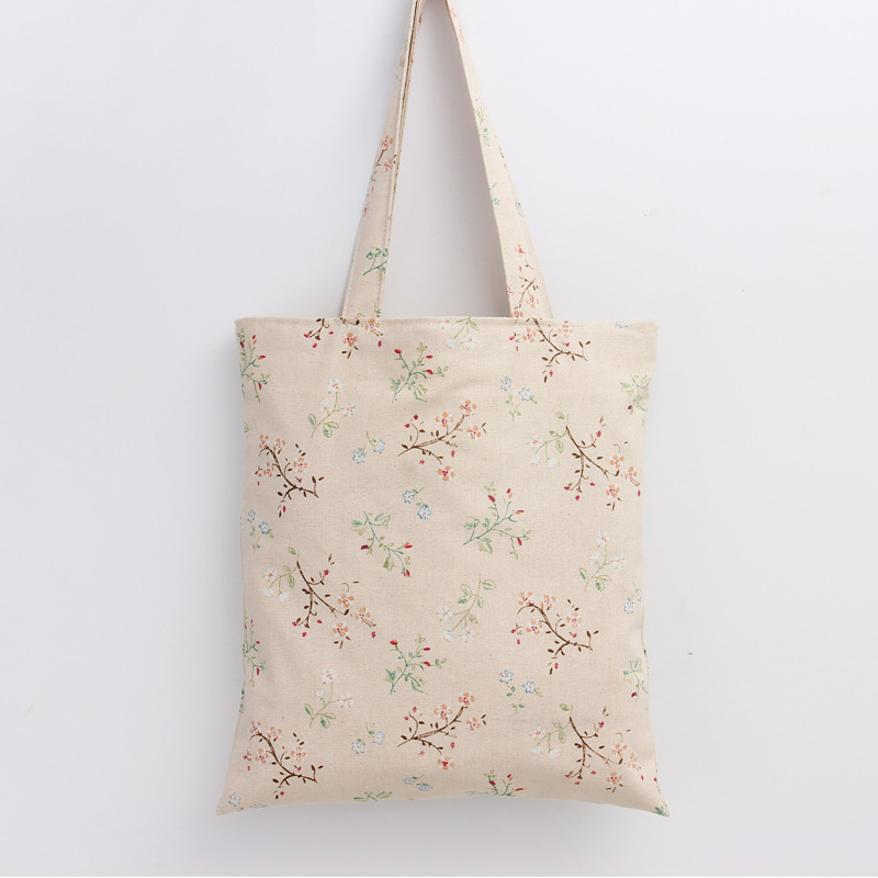 YILE Handmade Cotton Linen Eco Reusable Shopping Shoulder Bag Tote Rural Flower Spray L067