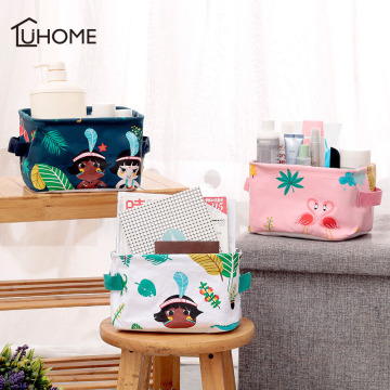 Plant Cotton Linen Desk Storage Box Holder Jewelry Cosmetic Stationery Organizer Case Foldable Houseold Portable Storage Basket