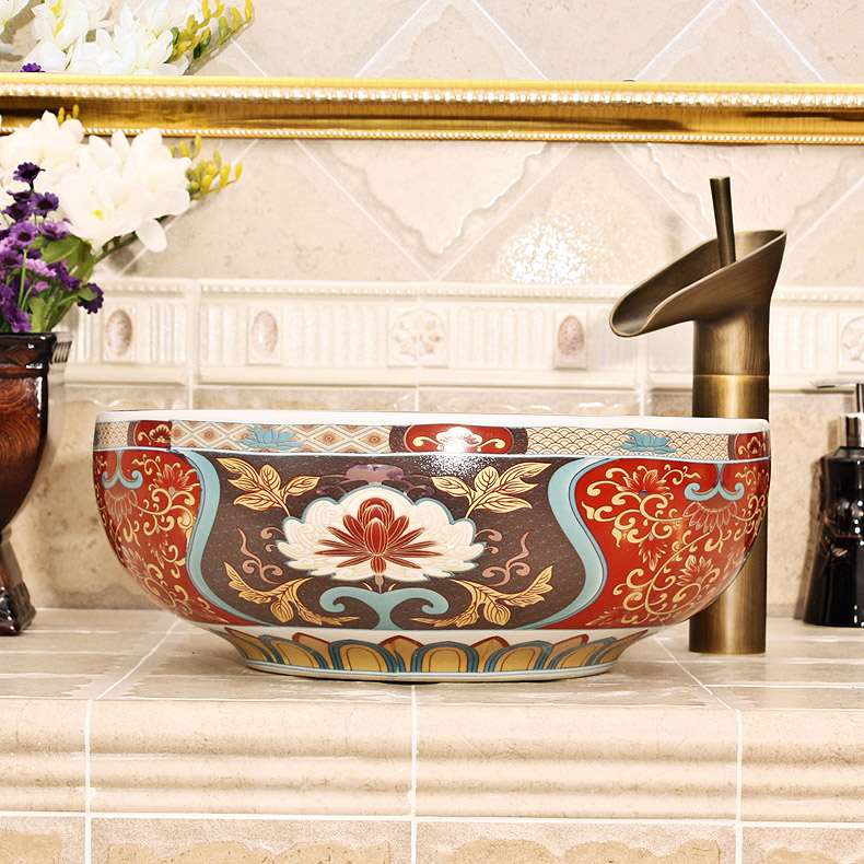 Vintga Europe Luxury Flowers and birds bathroom vanitie chinese Jingdezhen Art Counter Top ceramic hair salon wash basin ceramic