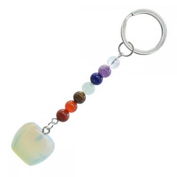 Opalite 20MM Gemstone Apple Pendant Keychain with 7 Chakra Chain