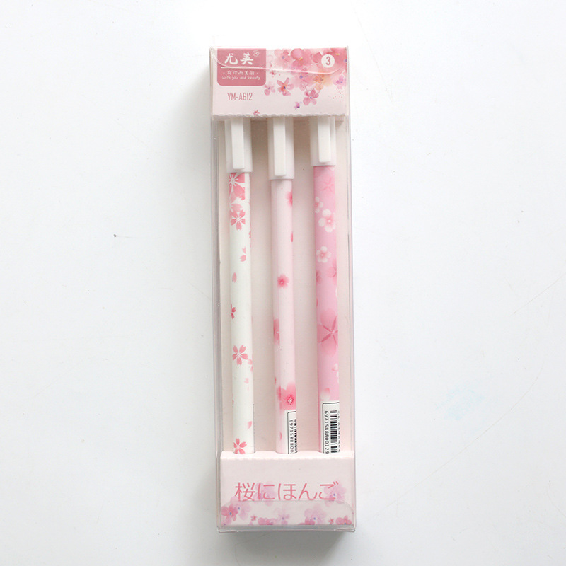 3PCS /Set Green Plants Sakura Flamingo Gel Pen Rollerball Pen Stationery School Office Supply Black Ink 0.5mm