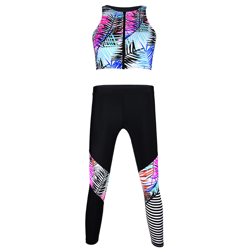 AXESEA Women Rash Guard Pants Set Trousers Two Piece Swimwear Patchwork Surfing Sexy Sleeveless Tank Top UPF50+ Zipper Swimsuit