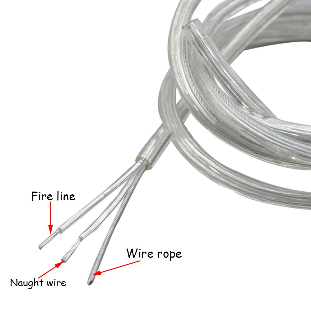 0.5 Square 0.75 Square Transparent Two Core Round Wire With Stainless Steel Rope Chandelier Wire Power Cord Lighting Accessories