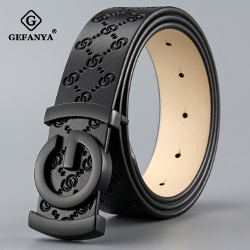 GEFANYA Fashion Cow Genuine Leather Men Belt Smooth Buckle High Quality Male Strap for Business Casual Jeans Waistband