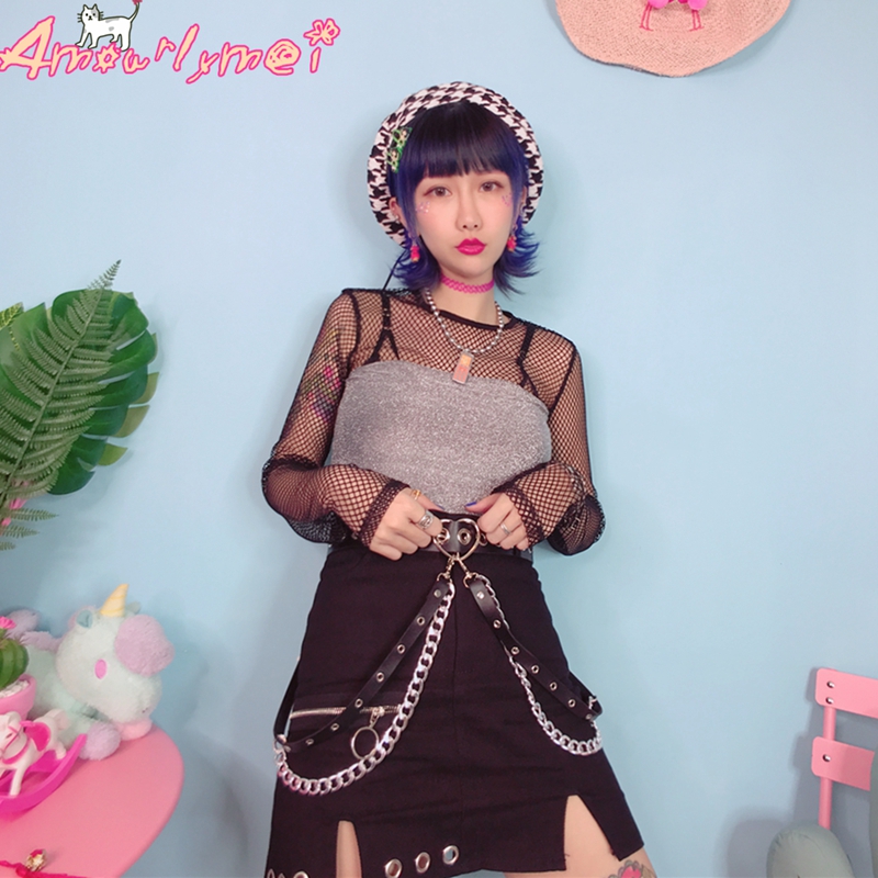 Women Gothic Punk Style Love Chain Fashion Belt For Women Girls Harajuku PU Belt Adjustable Pink Black