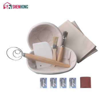 SHENHONG 7PCS Banneton Fermentation Proofing Rattan Basket Dough Bread with Arc Curved Knife Scraper Brush Danish Whisk Linen