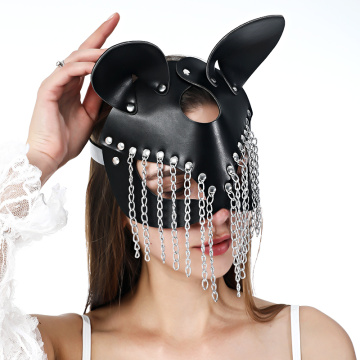 UYEE Sexy Cosplay Bunny Leather Mask Halloween Masks Cat Ear Women Girl Black Leather Masquerade Carnival Party Cosplay Mask