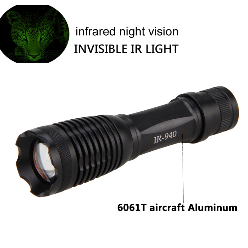 940nm 5w IR Weapon Light LED Night Vision Zoomable Infrared Radiation Focus Gun Lamp Hunting Flashlight+18650 Battery+Charger