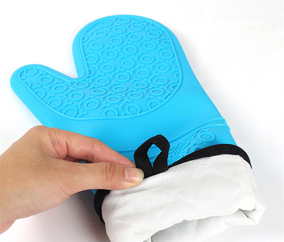 FINDKING 1 pcs Silicone Oven Mitt, Ideal Protection with Extra Long Thick Quilted Cotton Liner, Silicone BBQ Glove