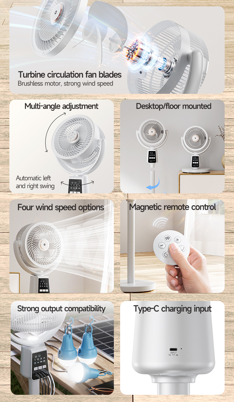7‘’ Solar Rechargeable Standing Remote Fan with Bulbs-7641-detail-2