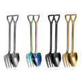 2020NEW 1PC 12.2*2.2cm Stainless Steel Shovel Shape Multi-color Spoon Fork Long Handle For Coffee Ice Cream Spoon Fork Kitchen
