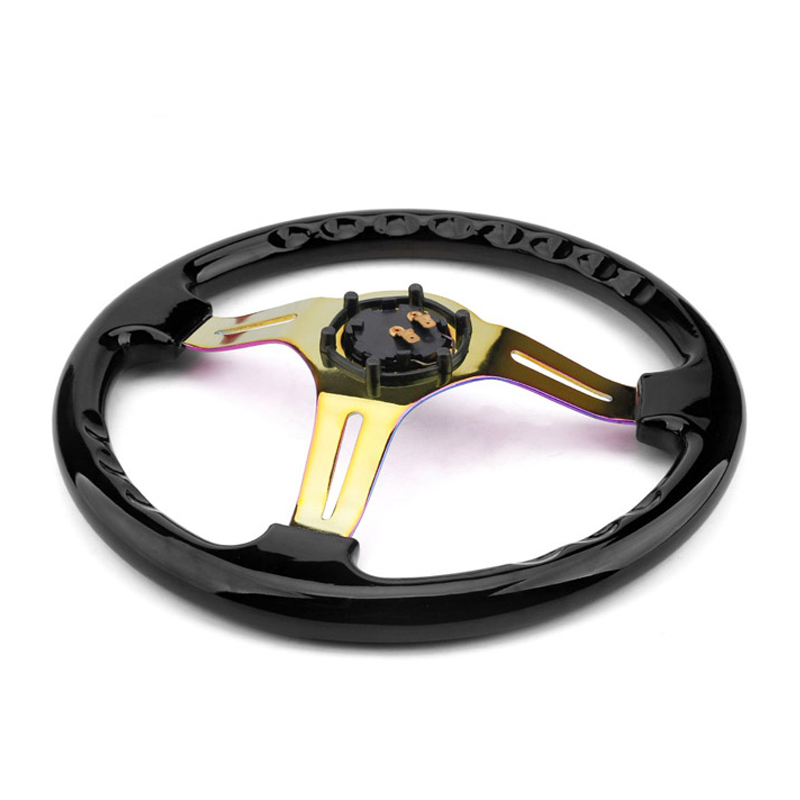 350mm Car Racing Steering Wheel 14inch Deep Dish black classic ABS steering wheel with Neo Chrome spokes