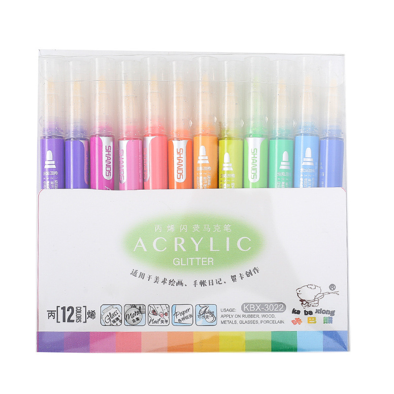 KBX 12 Colors Acrylic Paint Marker Pen waterproof painting highlighter pen Sketch Marker For graffiti body Artist DIY Stationery