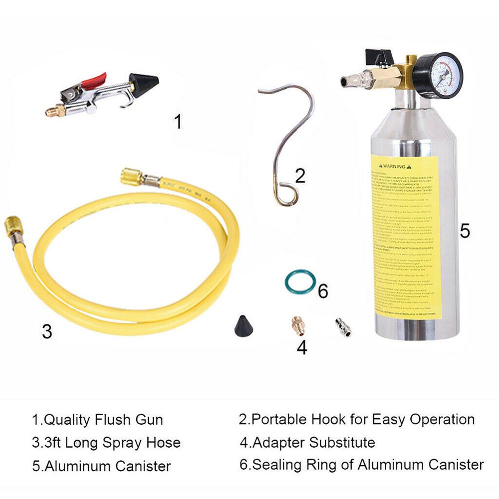1L Air Conditioner System Flush Canister Gun Kit For R134a R12 R22 R410a R404a Car Air Conditioning Pipe Cleaning Bottle