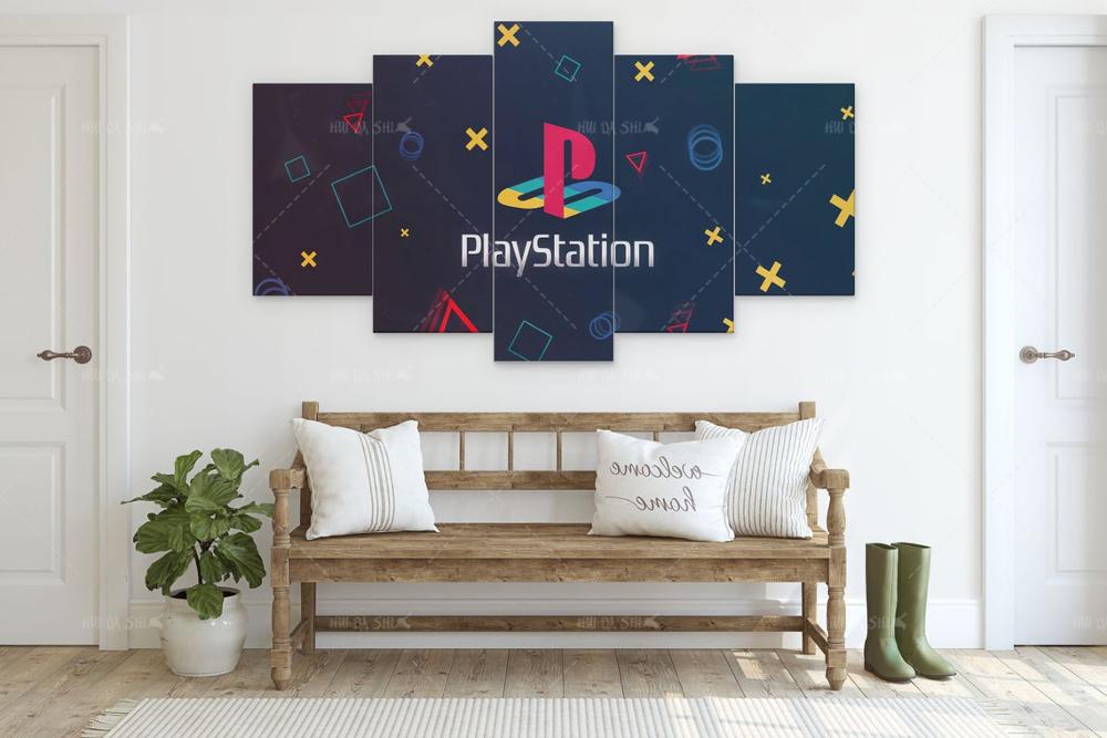 Modern Home Decor Posters PlayStation Logo 5 Piece Canvas Prints Poster Modular Wall Art Canvas Painting Picture For Living Room