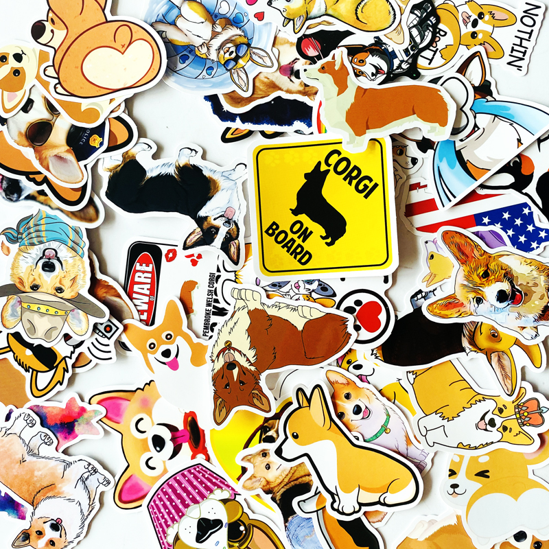 50 PCS /Bag Cool Puppy Corgi Dog Decorative Adhesive Sticker DIY Craft Notebook Computer Decoration