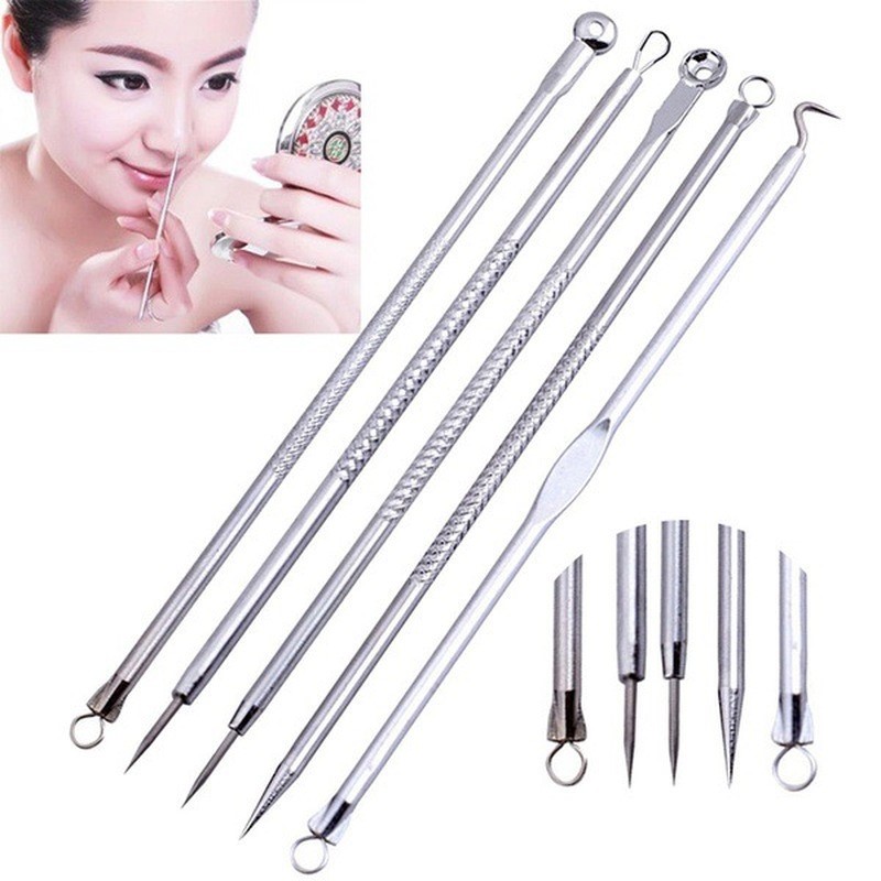 5PCS Blackhead Comedone Acne Pimple Remover Tool Spoon for Face Skin Care Tool Extractor Beauty Tool Needles Facial Pore Cleaner