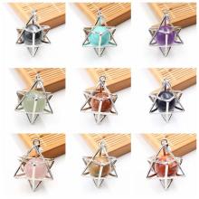 Eight Pointed Star Pendant Necklace 3D Geometry with Natural Stone For Men and Women