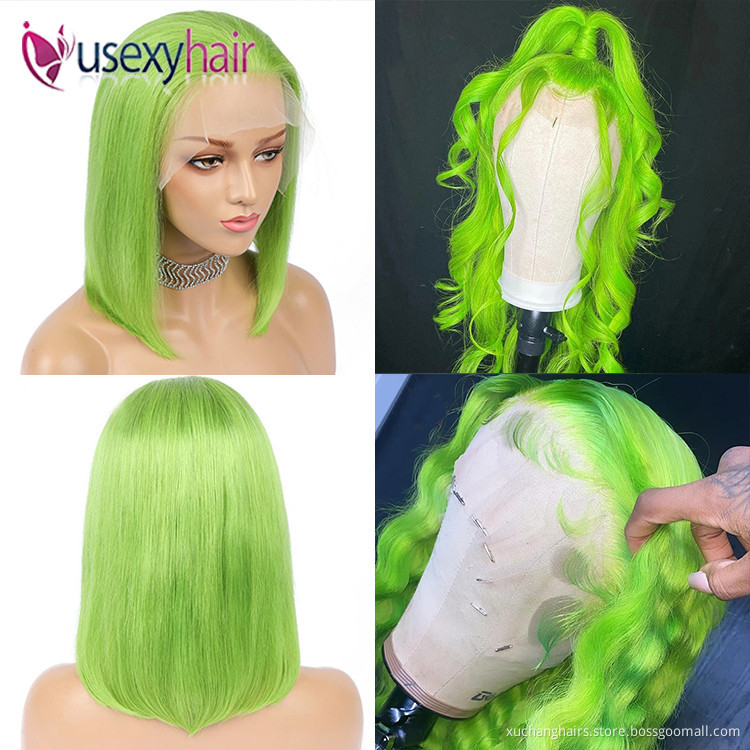 Cheap price human hair short 613 bob wigs human hair lace front blonde wig dyed green blue red pink gray orange purple color wig