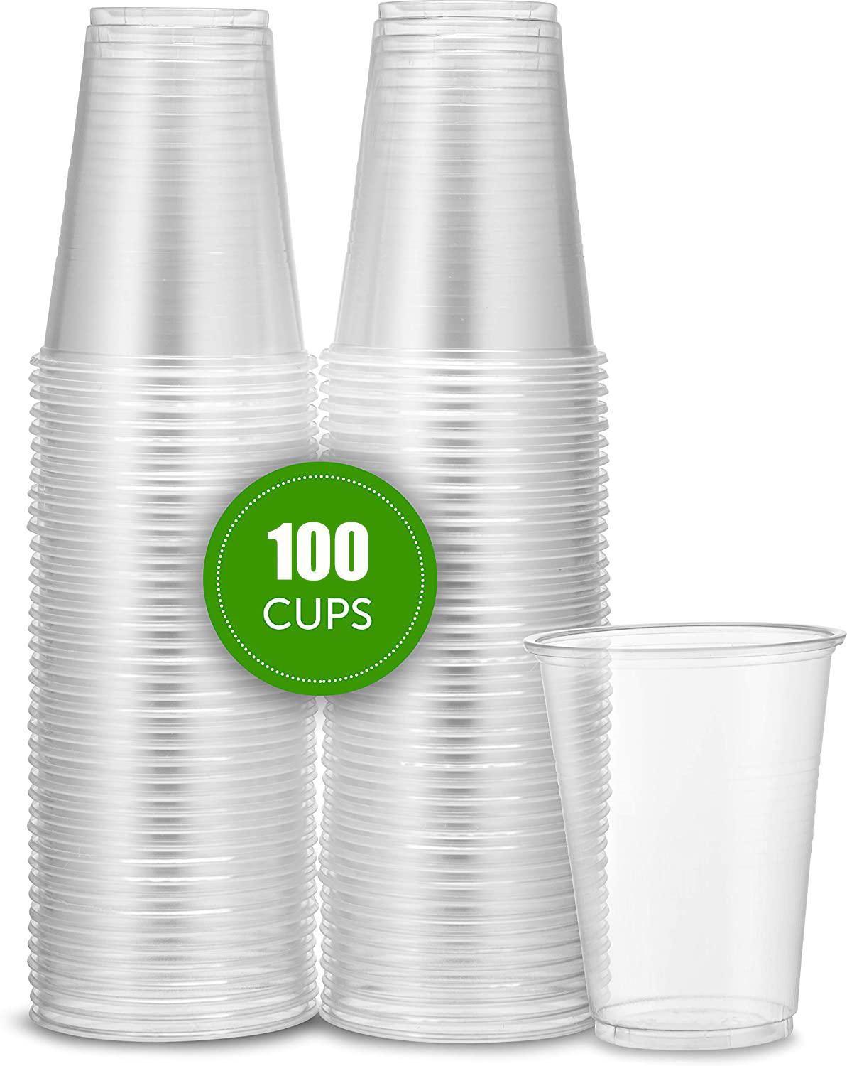 9 oz Plastic Disposable Clear Durable Drinking Cups(100 count), Clear Disposable Plastic Tea Cup Coffee Cups