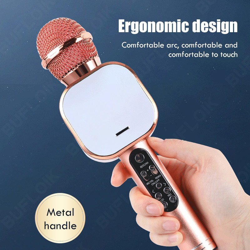 Bluetooth Wireless Microphone Metal Handheld Karaoke Mic USB Mini Home KTV For Music Playing Singing Speaker Portable Player