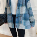 Autumn and Winter Women Coat Wool Blend Plaid Long Sleeve Loose New Fashion 2020 Buttons Pockets Jackets