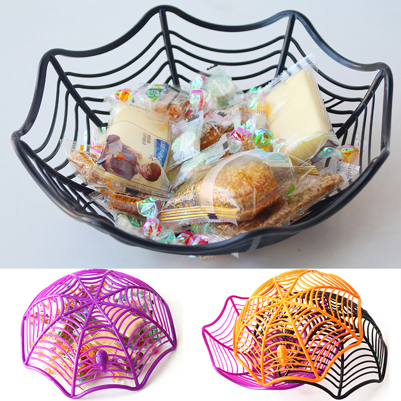 halloween novelty horror spider web fruit plate candy biscuit basket bowl trick or treat decoration house decor home party suppl