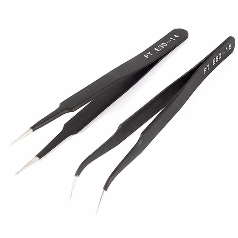 ESD-14 ESD-15 Anti-static Curved Straight Tip Forceps Precision Soldering Tweezers Set Electronic ESD Tweezers Tool Hot Tweezers